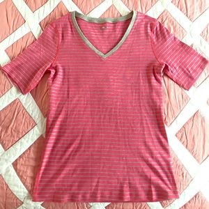 Three Dots pink/gray striped short-sleeved t-shirt